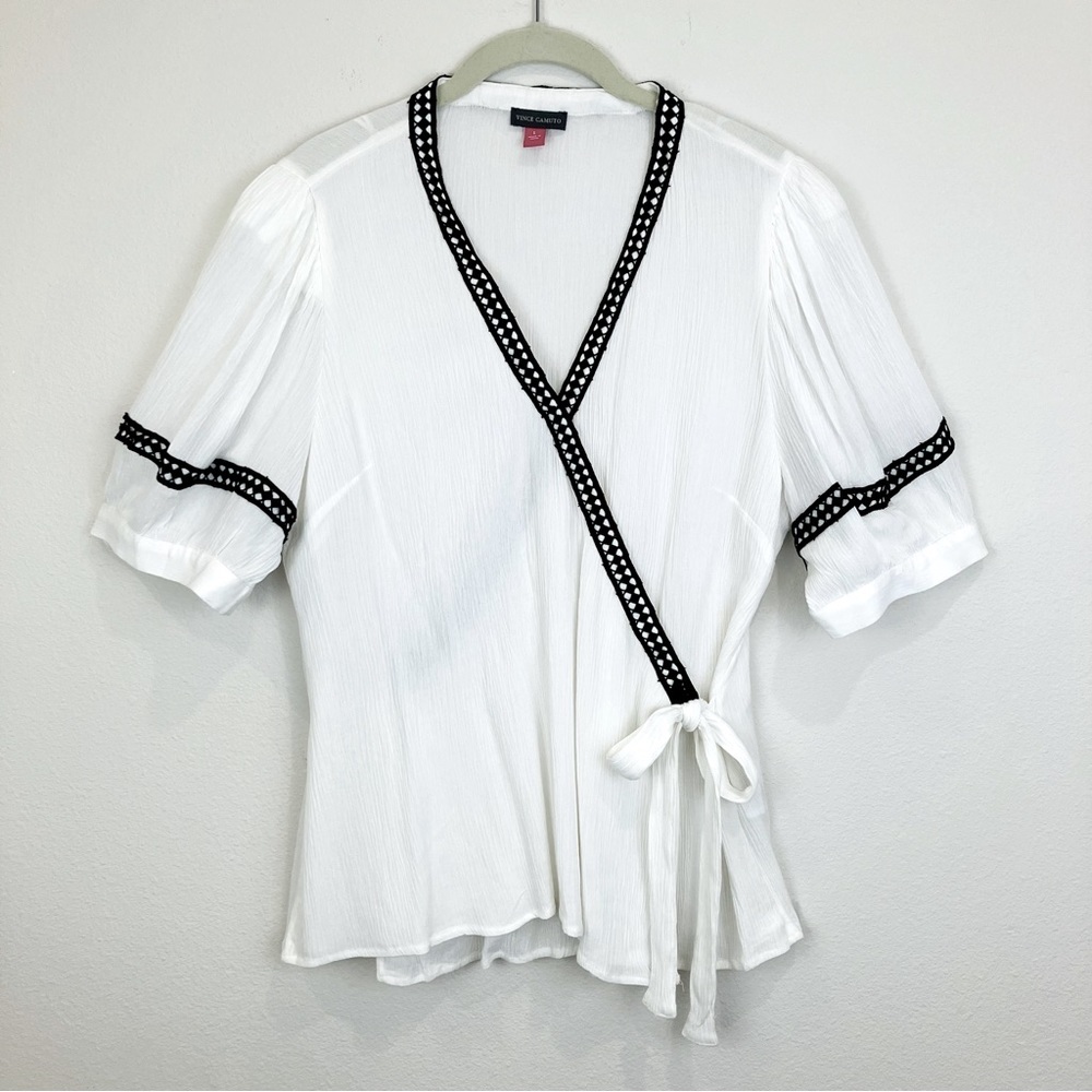 NWOT Vince Camuto Wrap Front Crochet Trim Blouse - Picture 2 of 8